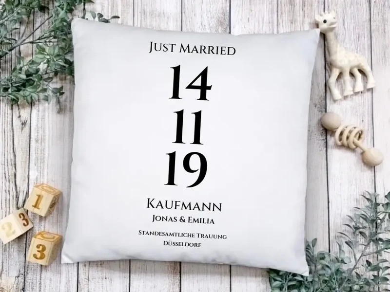 "Unser Datum" Kissen Hochzeitsgeschenk | personalisiertes Hochzeitskissen Geschenk für das Brautpaar | Geschenkidee zur Hochzeit, Hochzeitstag, Valentinstag, Geburtstag