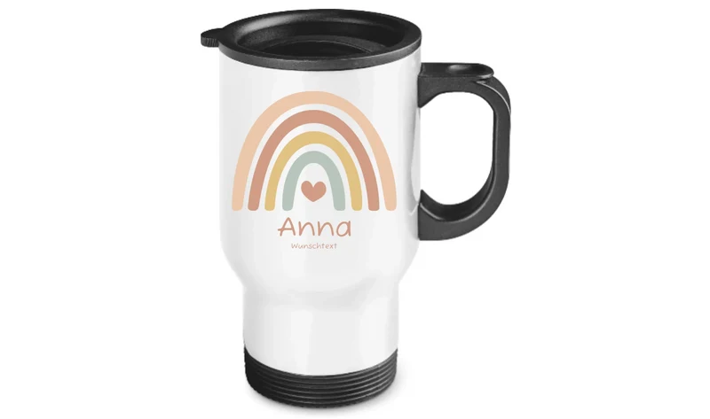 Personalisierter Kinder Becher aus Edelstahl mit Regenbogen Namen und Text | Kinderbecher Geschenk Einschulung & Geburtstag | Edelstahl-Thermobecher für Kinder personalisiert