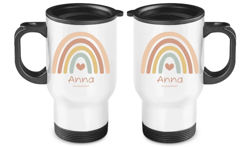 Personalisierter Kinder Becher aus Edelstahl mit Regenbogen Namen und Text | Kinderbecher Geschenk Einschulung & Geburtstag | Edelstahl-Thermobecher für Kinder personalisiert