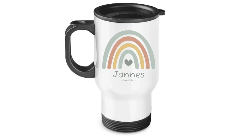 Personalisierter Becher Kinder aus Edelstahl mit Regenbogen Namen und Text Junge | Kinderbecher Geschenk Einschulung & Geburtstag | Edelstahl-Thermobecher für Kinder personalisiert