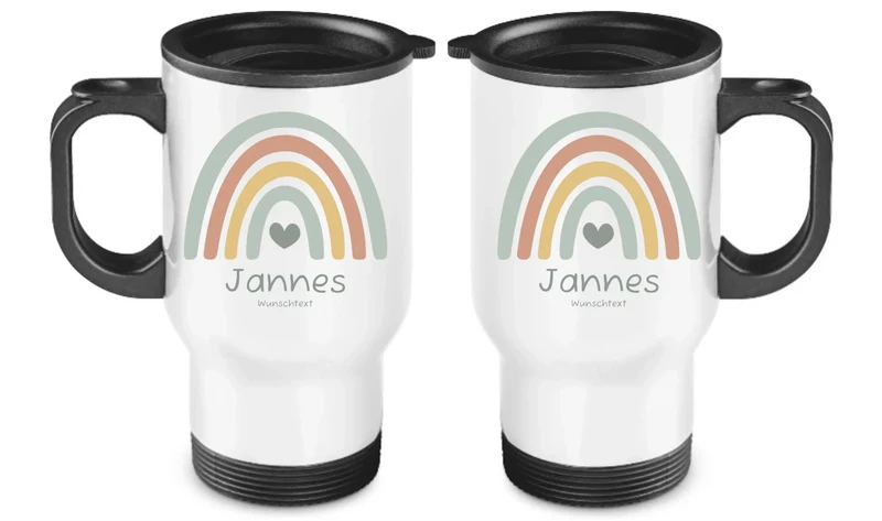 Personalisierter Becher Kinder aus Edelstahl mit Regenbogen Namen und Text Junge | Kinderbecher Geschenk Einschulung & Geburtstag | Edelstahl-Thermobecher für Kinder personalisiert