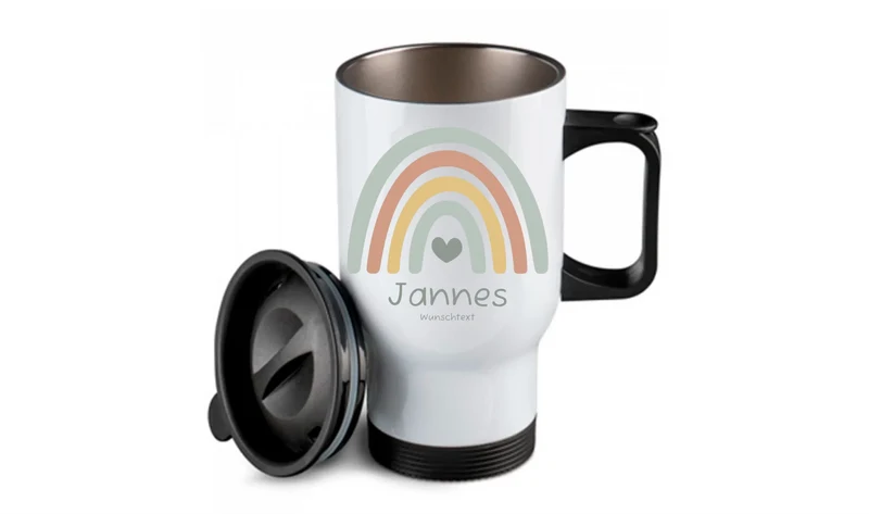 Personalisierter Becher Kinder aus Edelstahl mit Regenbogen Namen und Text Junge | Kinderbecher Geschenk Einschulung & Geburtstag | Edelstahl-Thermobecher für Kinder personalisiert