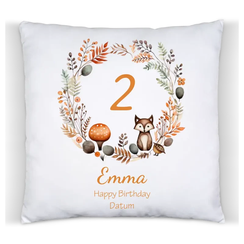 1.-10. Geburtstag Geschenk Mädchen Junge | Kinder Kissen Geschenk mit Name / Geburtstagszahl personalisiert Reh