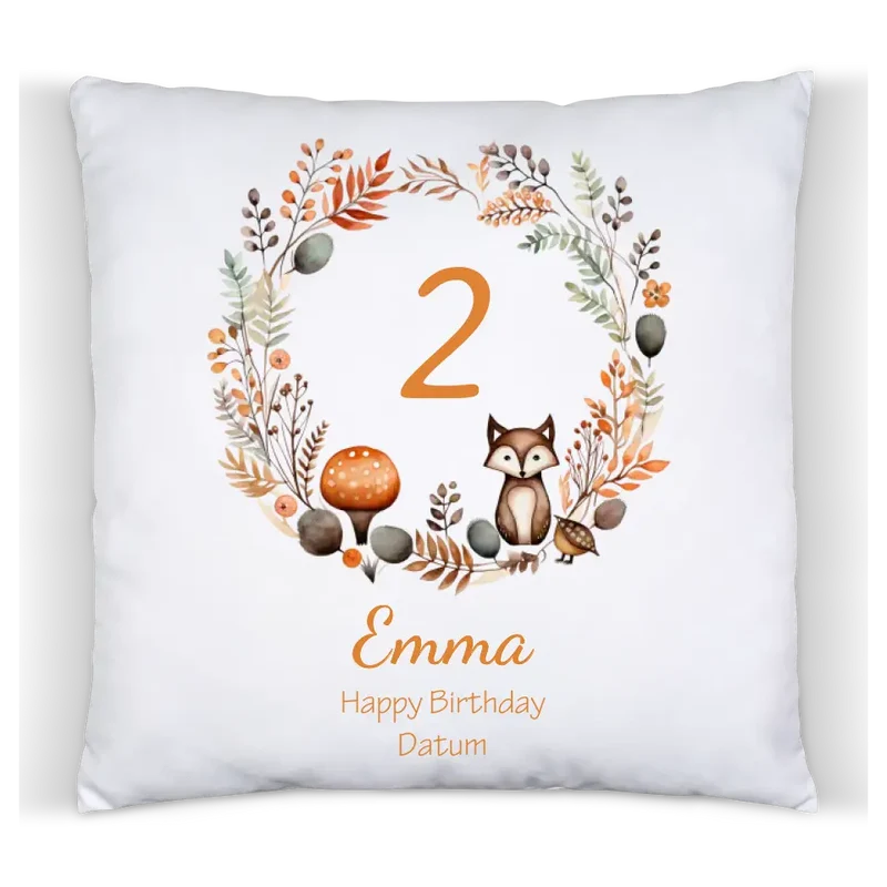 1.-10. Geburtstag Geschenk Mädchen Junge | Kinder Kissen Geschenk mit Name / Geburtstagszahl personalisiert Reh
