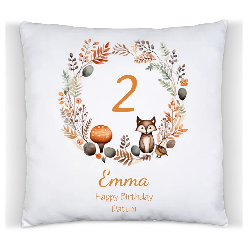 1.-10. Geburtstag Geschenk Mädchen Junge | Kinder Kissen Geschenk mit Name / Geburtstagszahl personalisiert Reh