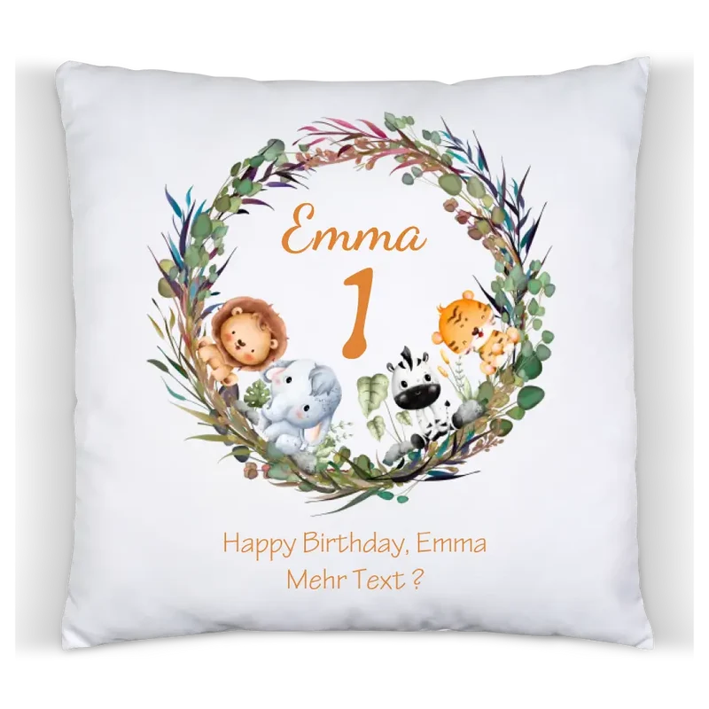1.-10. Geburtstag Geschenk Mädchen Junge | Kissen Geschenk mit Name / Geburtstagszahl personalisiert Tiere