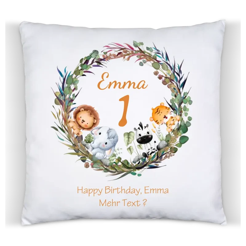 1.-10. Geburtstag Geschenk Mädchen Junge | Kissen Geschenk mit Name / Geburtstagszahl personalisiert Tiere