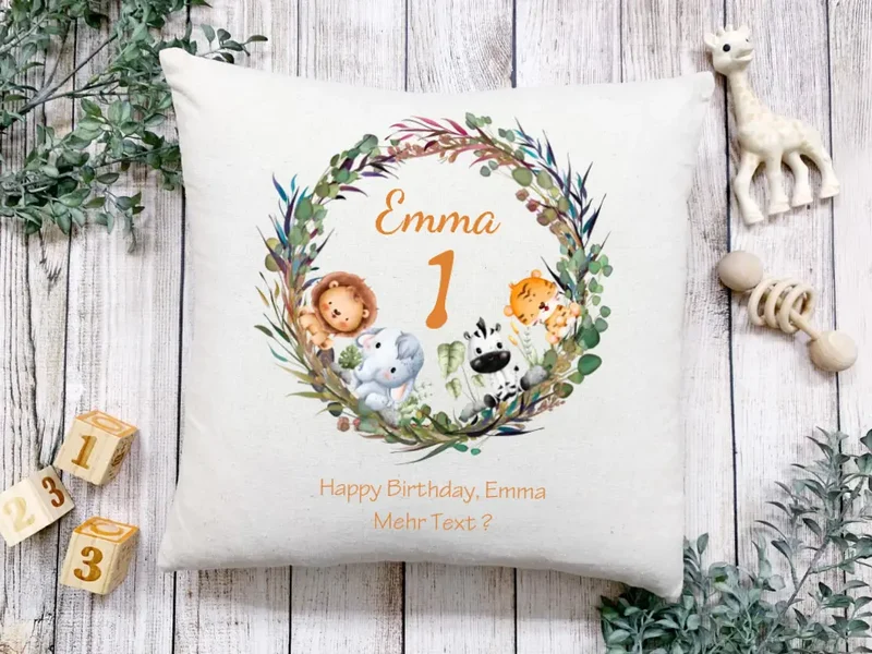 1.-10. Geburtstag Geschenk Mädchen Junge | Kissen Geschenk mit Name / Geburtstagszahl personalisiert Tiere