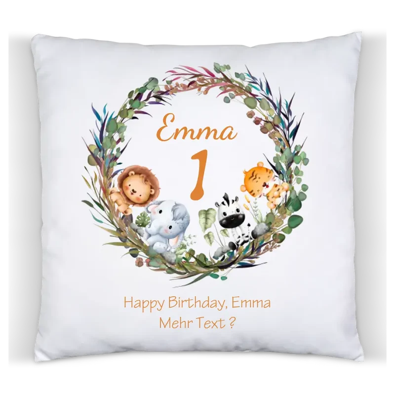 1.-10. Geburtstag Geschenk Mädchen Junge | Kissen Geschenk mit Name / Geburtstagszahl personalisiert Tiere