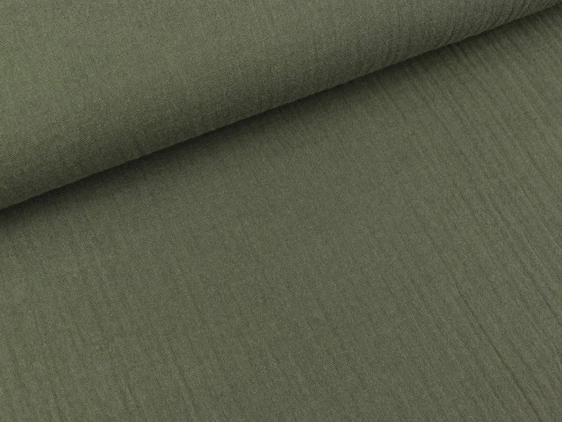 Reststück 26cm - Baumwoll Double Gauze Jenke khaki uni