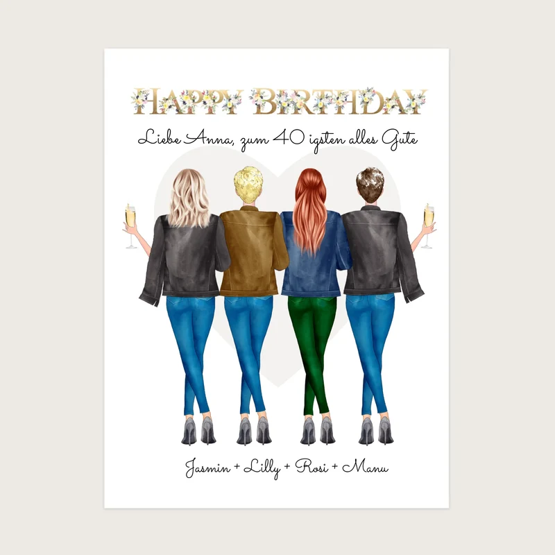 40 Geburtstag Freundin Personalisiertes Bild Geschenk | Poster 4 Freundinnen