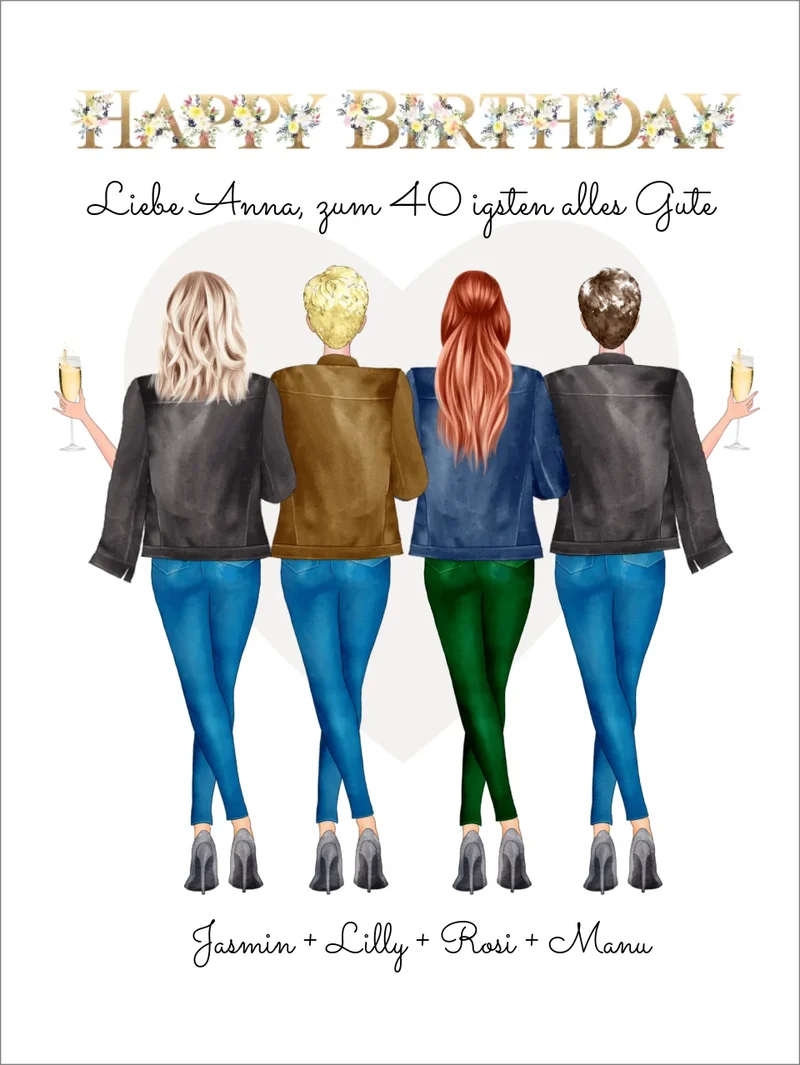 40 Geburtstag Freundin Personalisiertes Bild Geschenk | Poster 4 Freundinnen