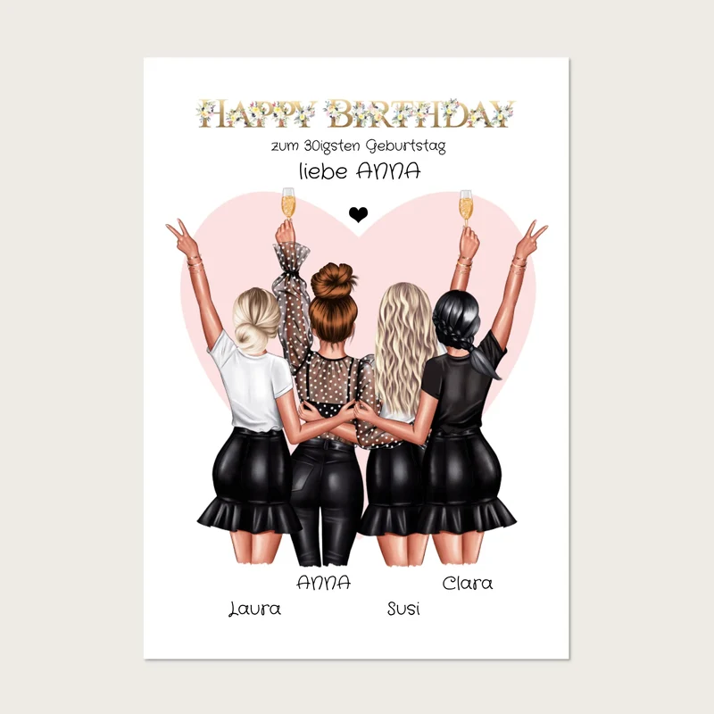 Geschenk beste Freundin 30. Geburtstag personalisiert | 4 Freundinnen Poster & Bilddatei
