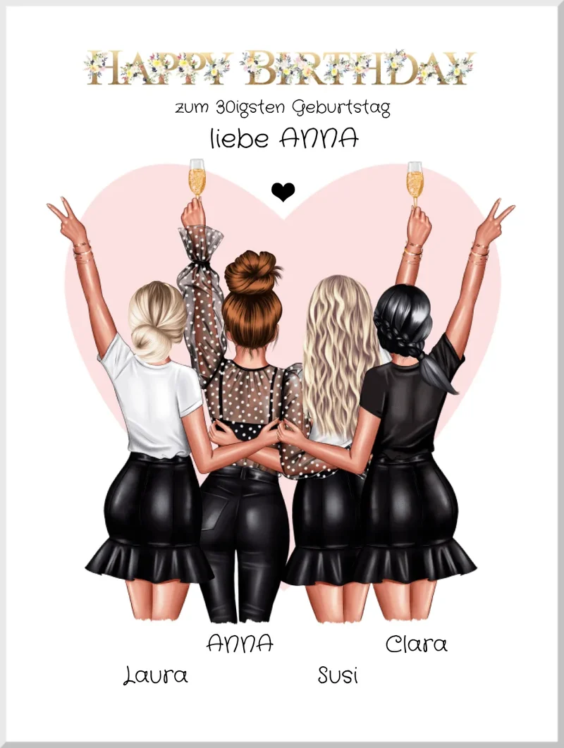 Geschenk beste Freundin 30. Geburtstag personalisiert | 4 Freundinnen Poster & Bilddatei