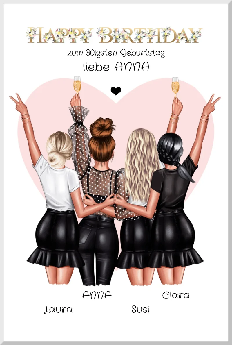 Geschenk beste Freundin 30. Geburtstag personalisiert | 4 Freundinnen Poster & Bilddatei