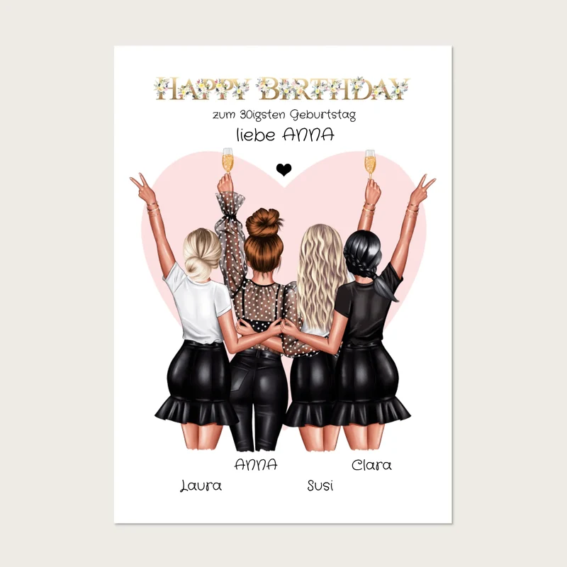 Geschenk beste Freundin 30. Geburtstag personalisiert | 4 Freundinnen Poster & Bilddatei