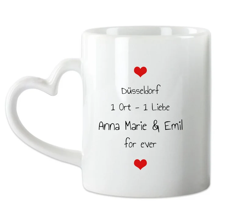 Hochzeitsgeschenk Personalisierte Tasse mit Herz - Wo alles begann - 1 Ort - Kennenlernorte