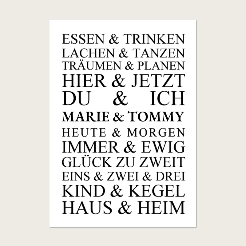 Personalisiertes Geschenk zur Hochzeit, Geburtstag | Hochzeitsgeschenk Kunstdruck Essen & Trinken | Zeitraum-Kunstdruck