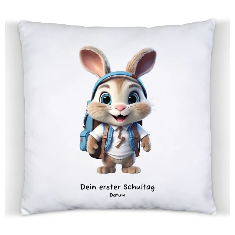 Personalisiertes Kissen zur Einschulung mit Füllung mit Hase Motiv