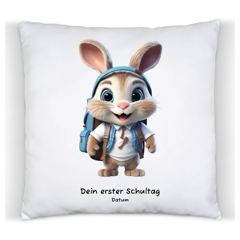 Personalisiertes Kissen zur Einschulung mit Füllung mit Hase Motiv
