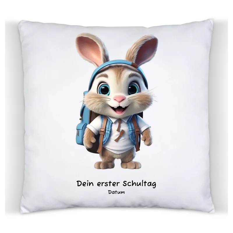 Personalisiertes Kissen zur Einschulung mit Füllung mit Hase Motiv