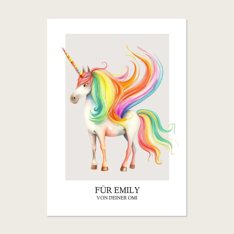 Personalisiertes Namensbild - Kinderposter Einhorn für Mädchen - Kinderzimmer Bild