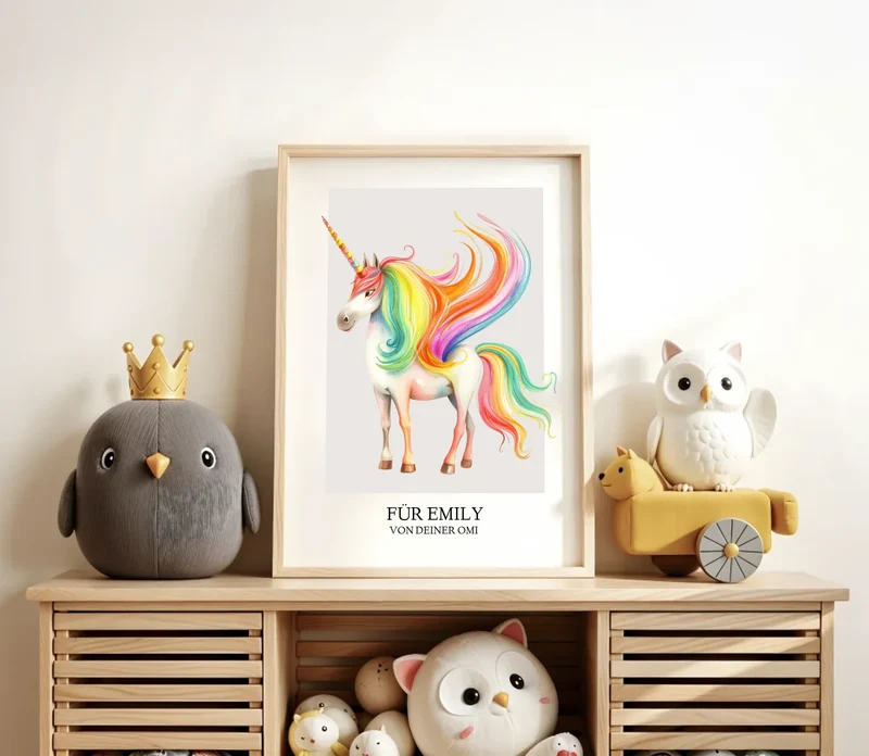 Personalisiertes Namensbild - Kinderposter Einhorn für Mädchen - Kinderzimmer Bild