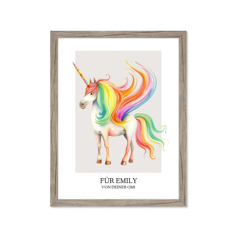 Personalisiertes Namensbild - Kinderposter Einhorn für Mädchen - Kinderzimmer Bild