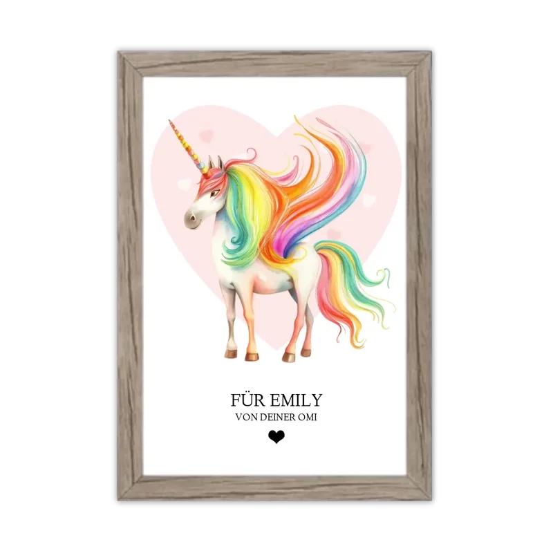 Personalisiertes Namensbild - Kinderposter Einhorn für Mädchen - Kinderzimmer Bild