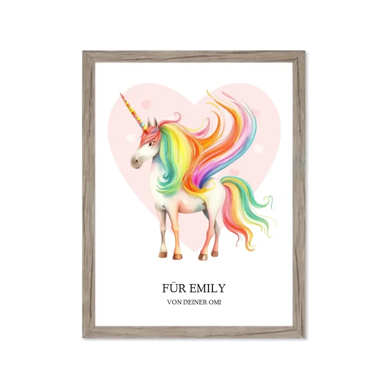 Personalisiertes Namensbild - Kinderposter Einhorn für Mädchen - Kinderzimmer Bild