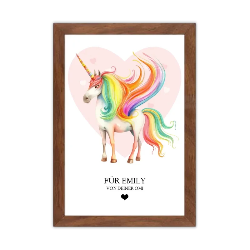 Personalisiertes Namensbild - Kinderposter Einhorn für Mädchen - Kinderzimmer Bild