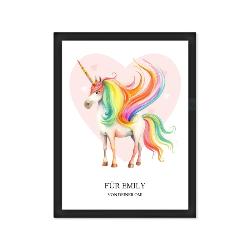 Personalisiertes Namensbild - Kinderposter Einhorn für Mädchen - Kinderzimmer Bild