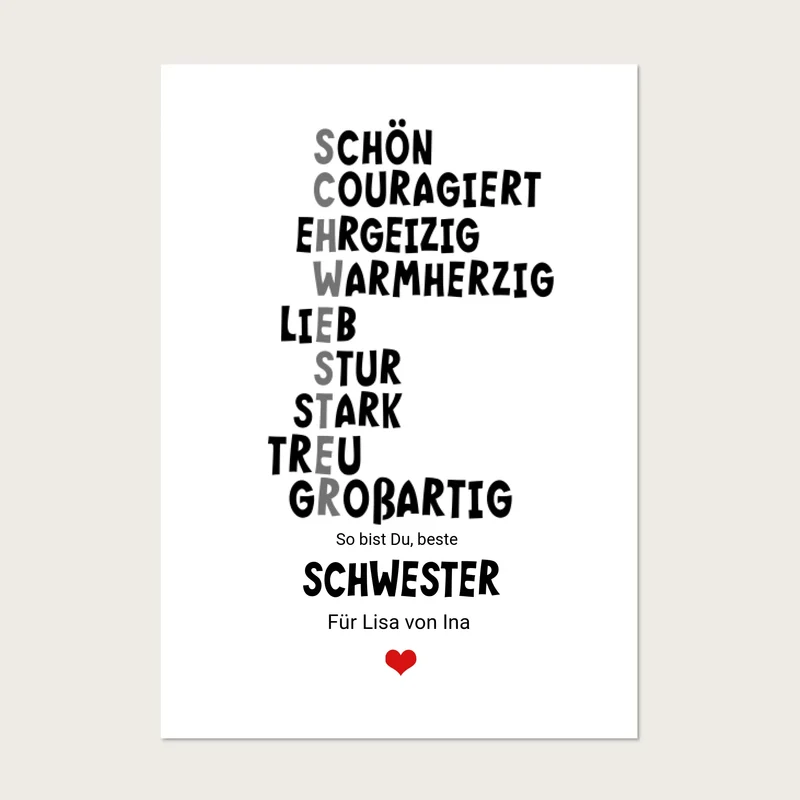 Personalisiertes Poster "Definition Schwester" – Geschenk Schwester | Geburtstagsgeschenk
