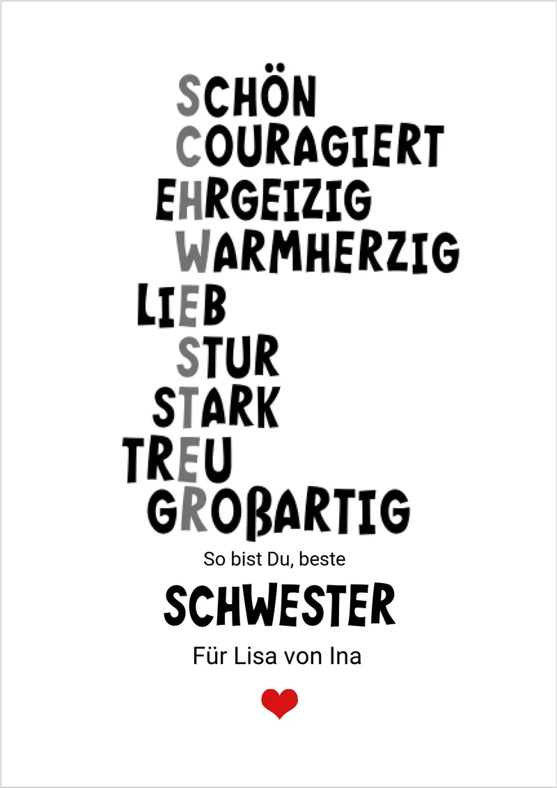 Personalisiertes Poster "Definition Schwester" – Geschenk Schwester | Geburtstagsgeschenk