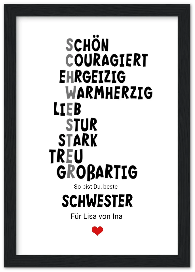 Personalisiertes Poster "Definition Schwester" – Geschenk Schwester | Geburtstagsgeschenk