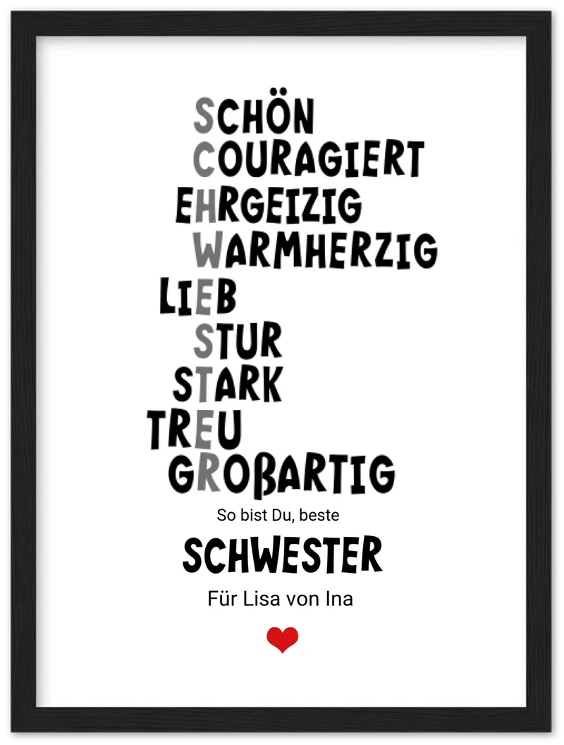 Personalisiertes Poster "Definition Schwester" – Geschenk Schwester | Geburtstagsgeschenk