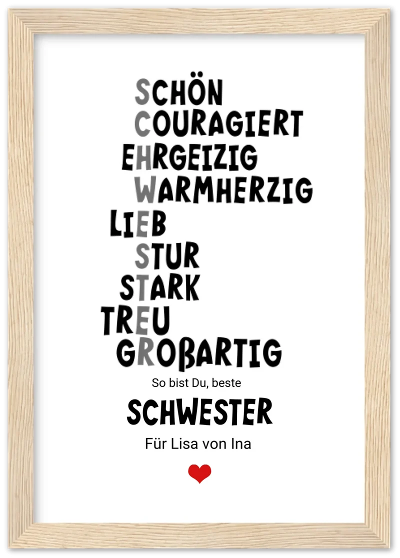 Personalisiertes Poster "Definition Schwester" – Geschenk Schwester | Geburtstagsgeschenk