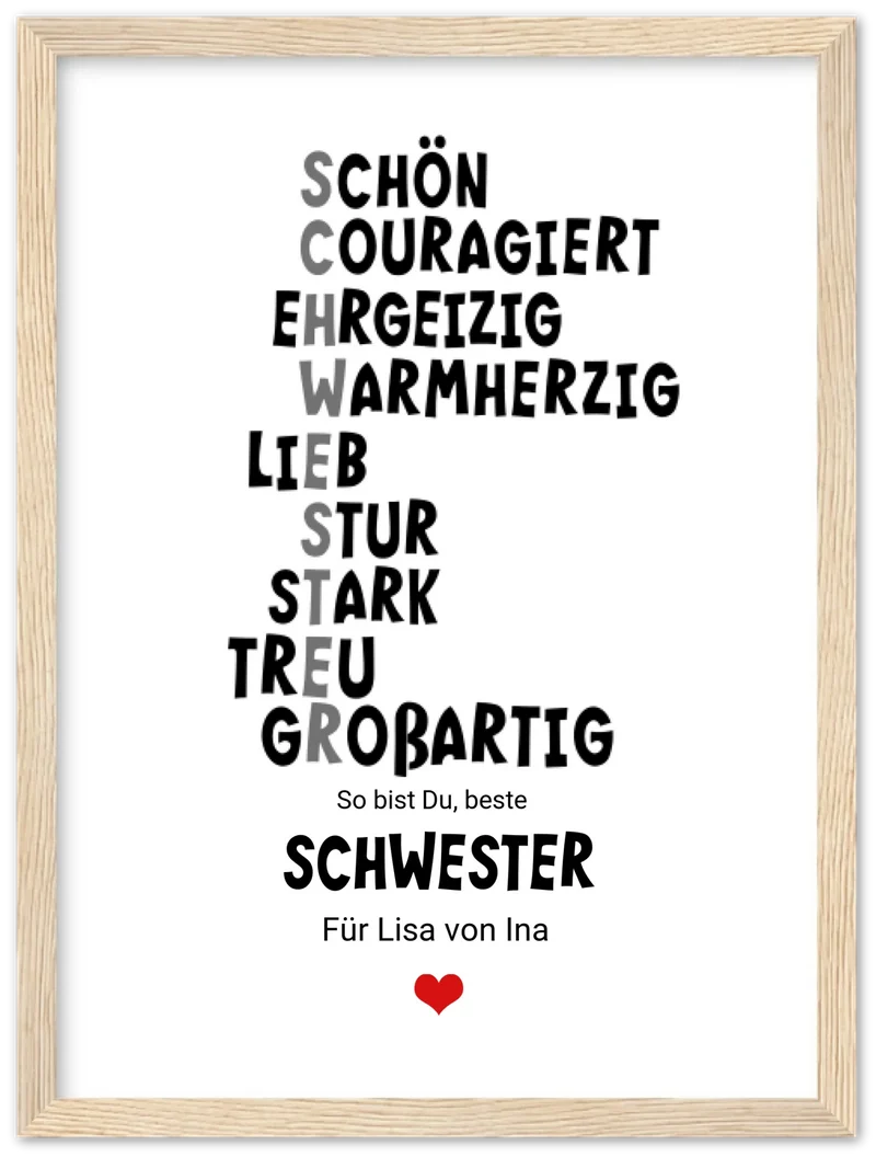 Personalisiertes Poster "Definition Schwester" – Geschenk Schwester | Geburtstagsgeschenk