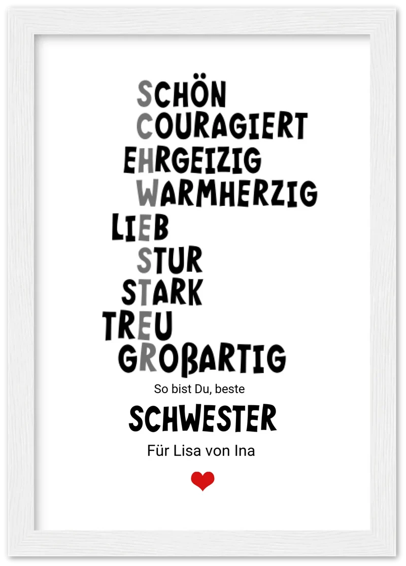 Personalisiertes Poster "Definition Schwester" – Geschenk Schwester | Geburtstagsgeschenk