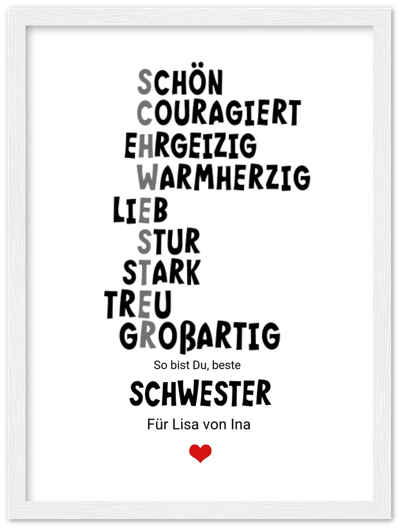 Personalisiertes Poster "Definition Schwester" – Geschenk Schwester | Geburtstagsgeschenk