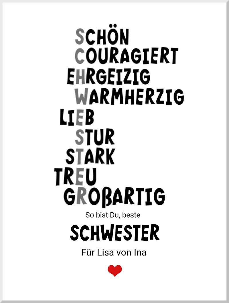 Personalisiertes Poster "Definition Schwester" – Geschenk Schwester | Geburtstagsgeschenk