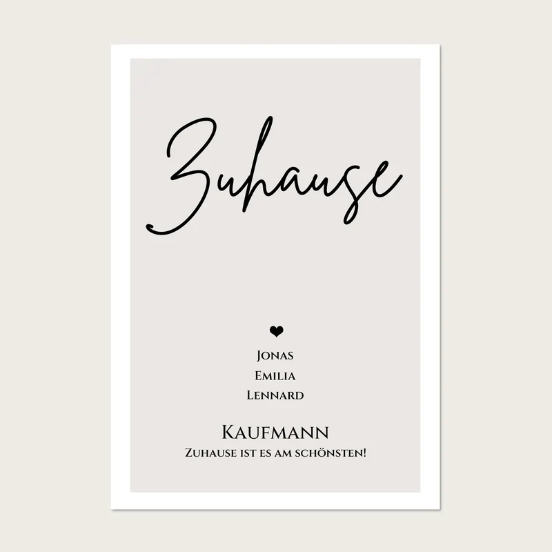 "ZUHAUSE" Poster personalisiert | Familien Bild Geschenk mit Namen und Datum