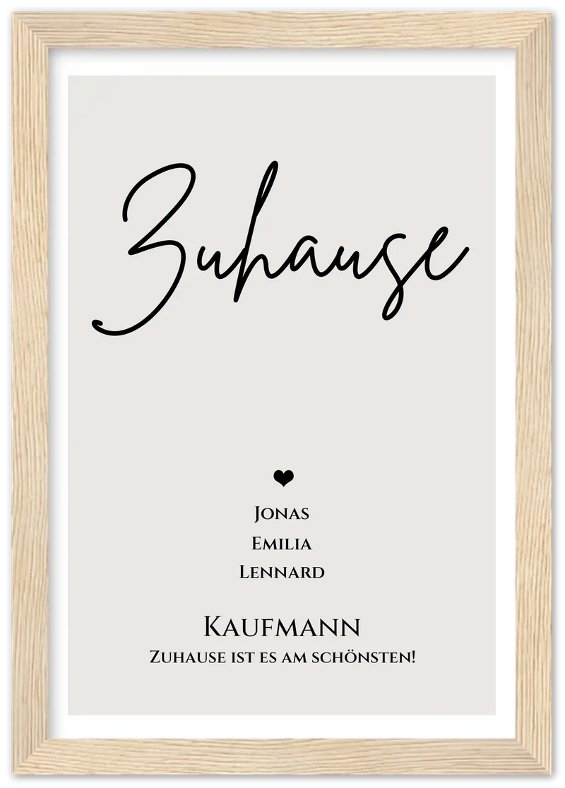 "ZUHAUSE" Poster personalisiert | Familien Bild Geschenk mit Namen und Datum