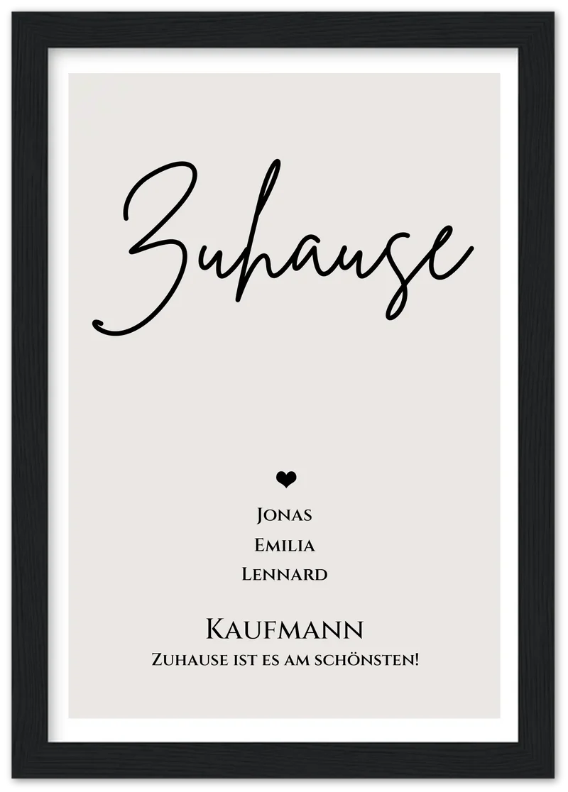 "ZUHAUSE" Poster personalisiert | Familien Bild Geschenk mit Namen und Datum