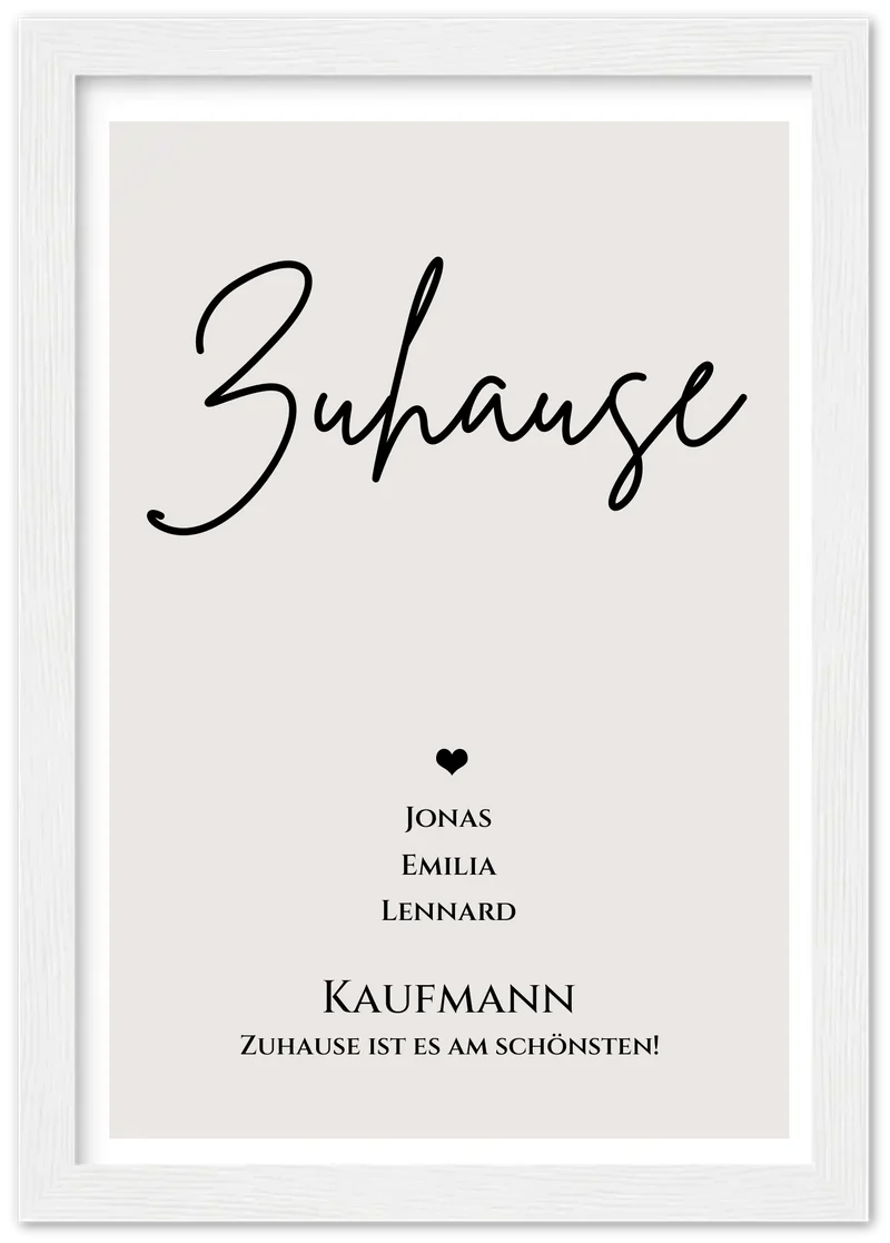 "ZUHAUSE" Poster personalisiert | Familien Bild Geschenk mit Namen und Datum
