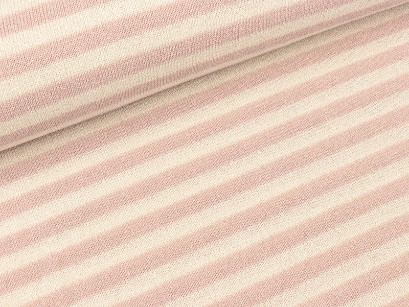 Reststück 36cm - Sparkling Jersey Michel Stripe altrosa-weiß Glitzer