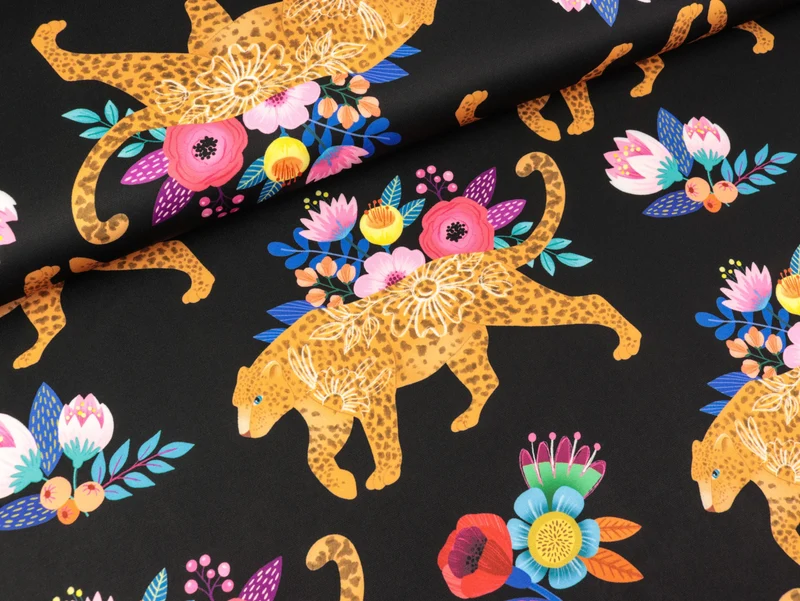 Reststück 95cm - Hamburger Liebe Performance Active Wear Jersey Flower Track schwarz-bunt Spring 2023
