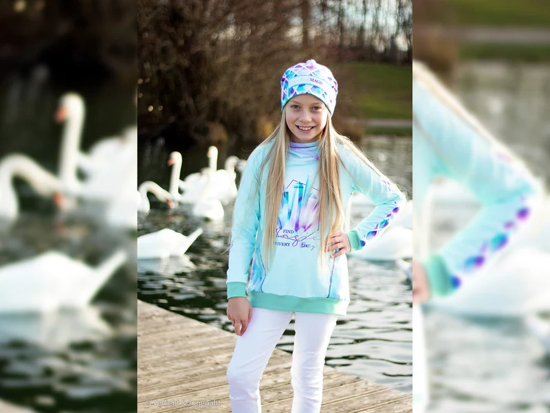 Reststück 37cm - Baumwolljersey Crystal Magic Rautenmuster hellmint-lila by Lycklig Design