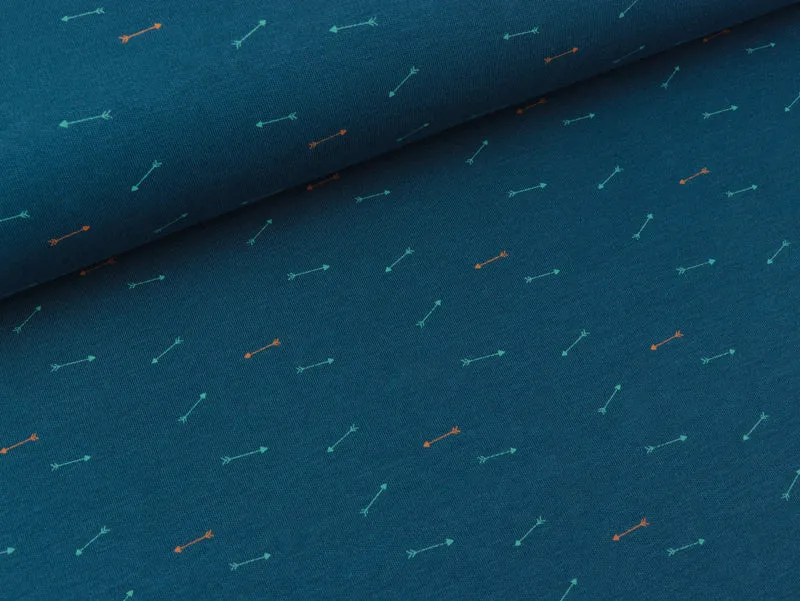 Reststück 18cm - Interlock Jersey Bueno Kleine Pfeile auf Jeansblau