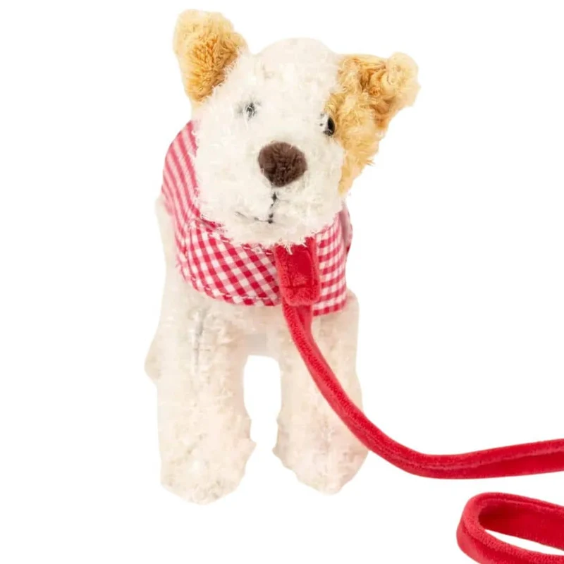 Mini-Hund Eliot aus Baumwollstrick – Mit Leine und Kleidung (13 cm)